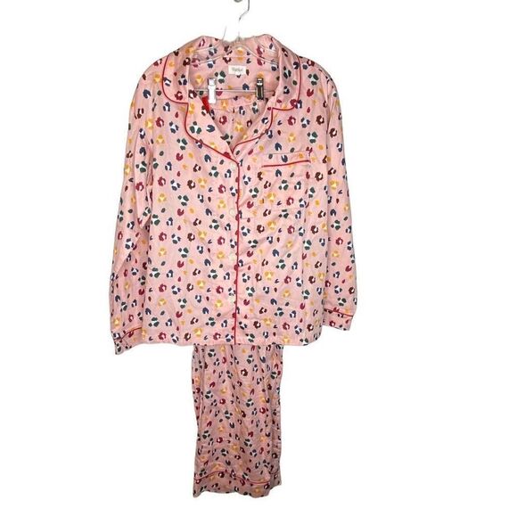 Bedhead leopard print pink pajamas classic long sleeve set luxe colorful L EUC - Picture 1 of 7